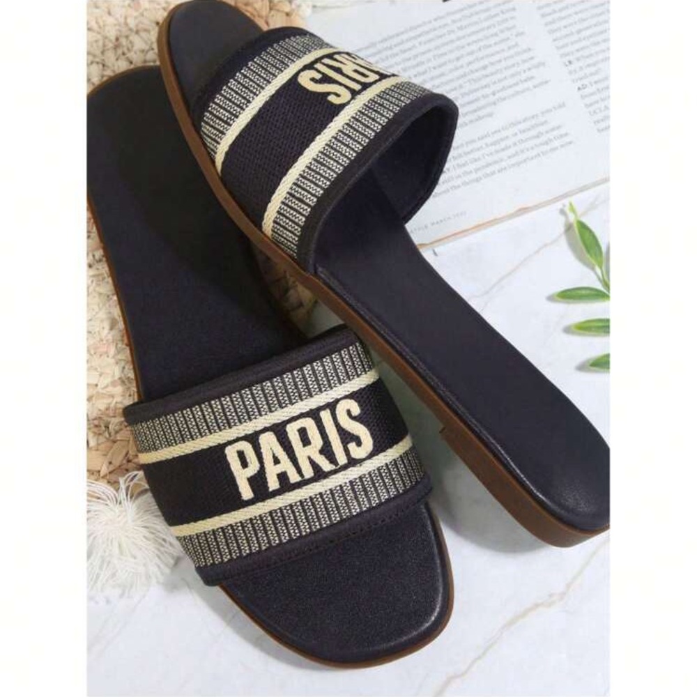 Paris Embroidered Slide Sandals